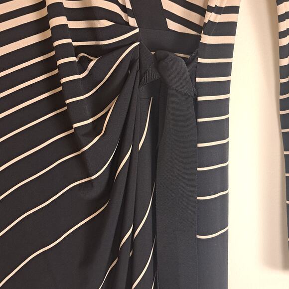 Joseph Ribkoff Stripe Faux Wrap Ruched Long Sleeve Shirt Dress Business Sz 12 - Picture 9 of 14